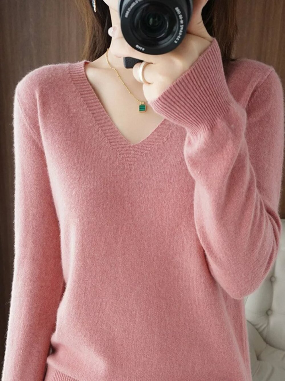 V-Neck Solid Color Sweater - Picture 10 of 16